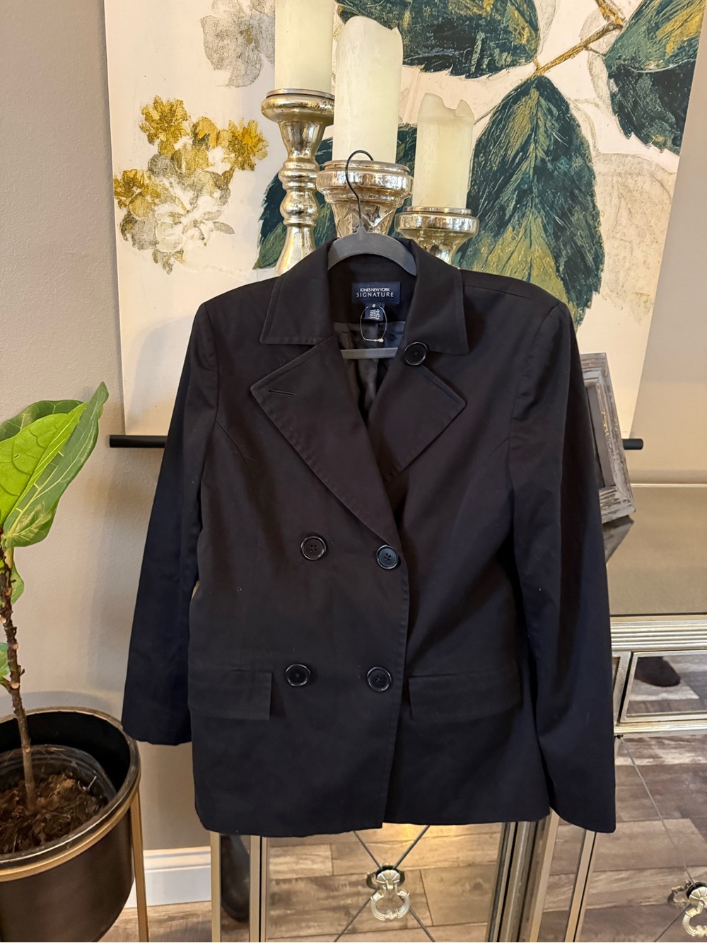 Jones New York Black Double-Breasted Peacoat